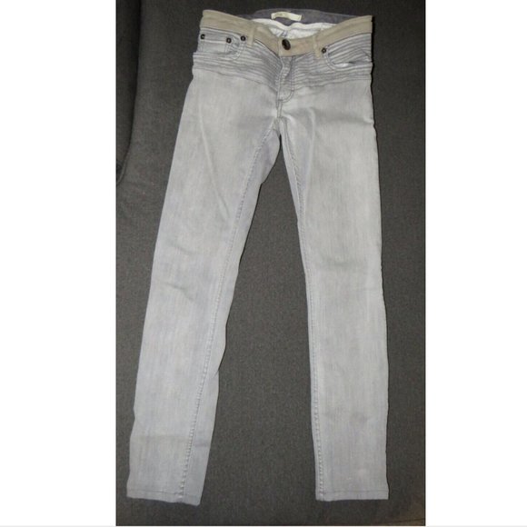 Maje Gray Denim Skinny Jeans, Lamb Suede Detail, Low Rise - Picture 5 of 11